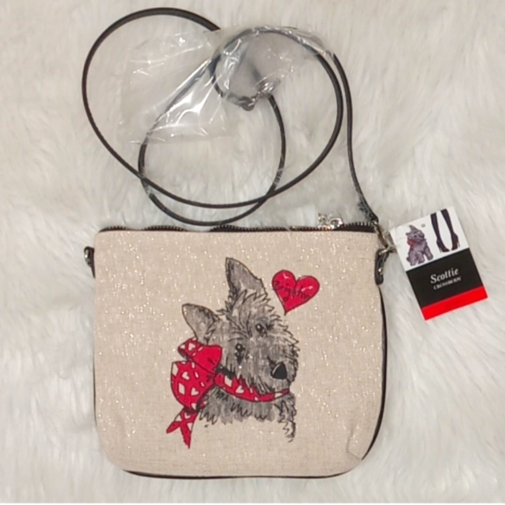 Scott Dog Canvas Crossbody Bag in Beige with Red Accents